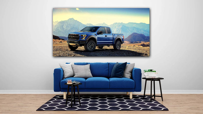 The Ford F150 Canvas Print, Blue F150 Canvas Wall Art Poster Sticker