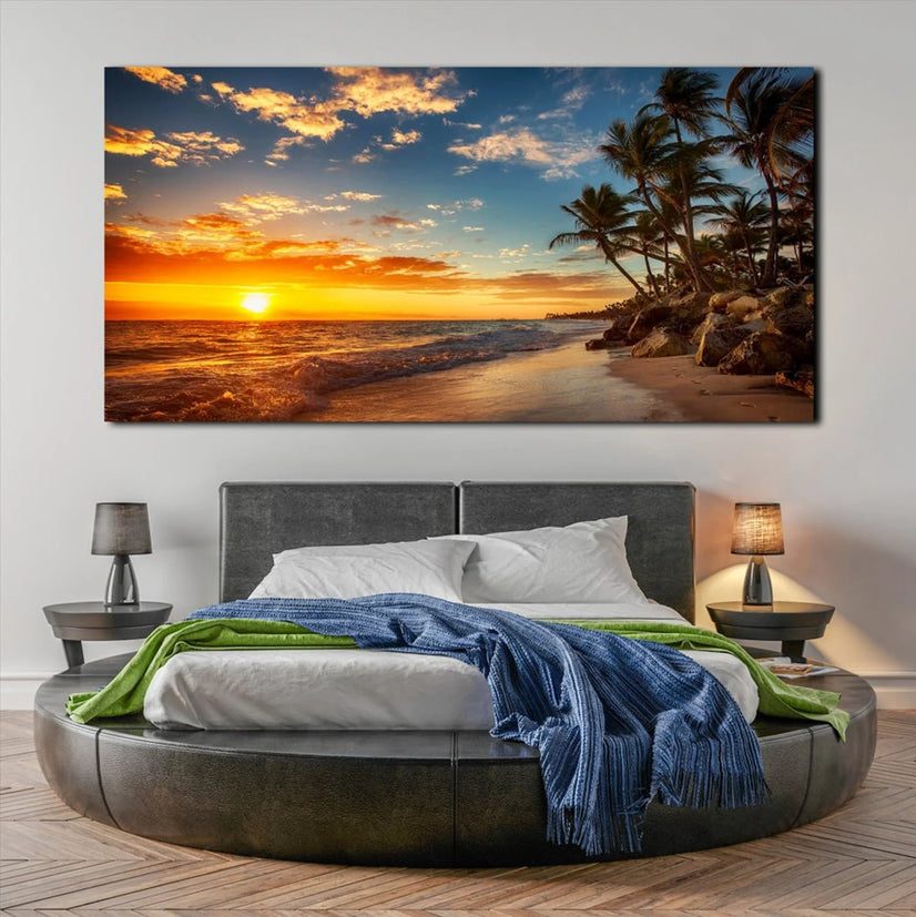 Sunset In Beach Canvas Decor, Landscape Canvas Wall Art Poster Sticker