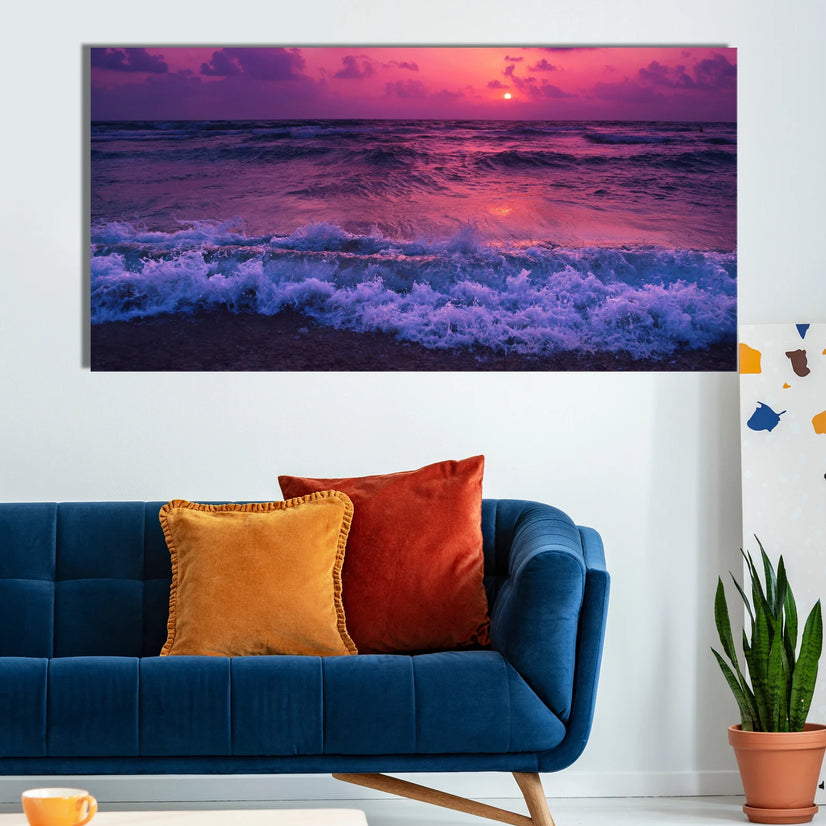 Purple Sunset In The Beach Canvas Wall Art Canvas Poster Canvas Print Decor Wall Art Poster Sticker