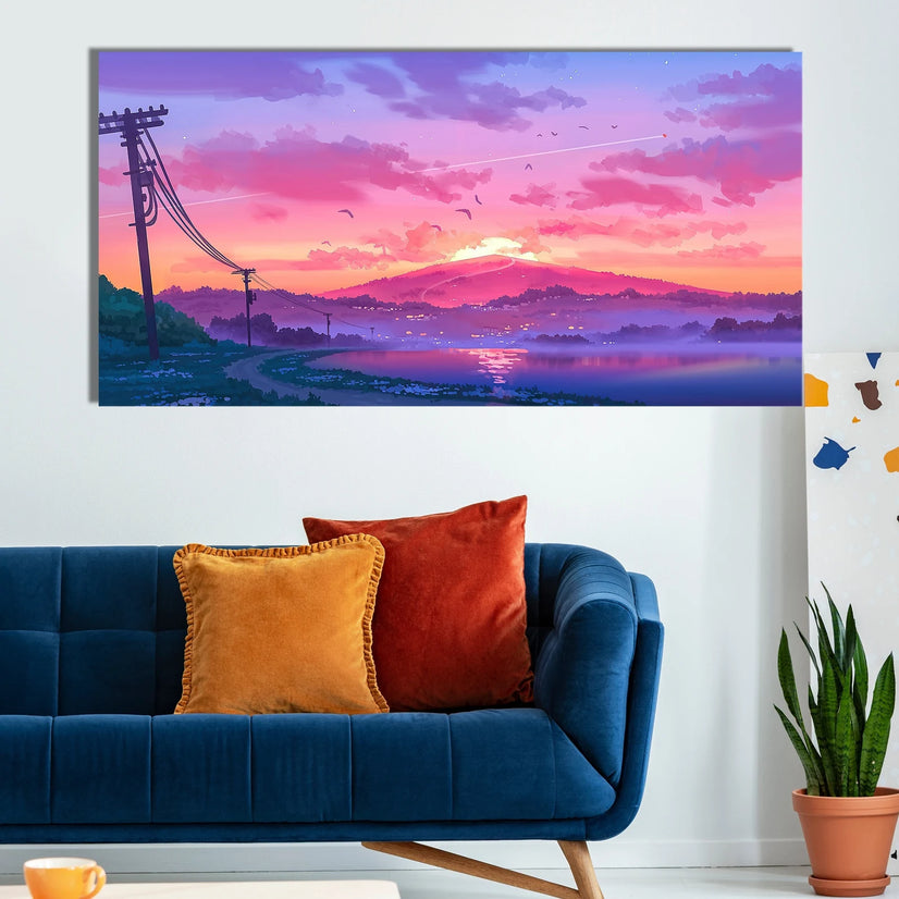 Modern Sunset Mountain Canvas Wall Art, Modern Art Canvas Print Decor Poster Sticker