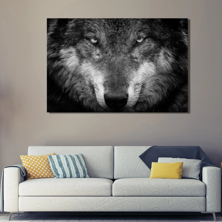 Black Wolf Eyes Canvas Wall Art, Alpha Wolf Animal Canvas Wall Art Poster Sticker