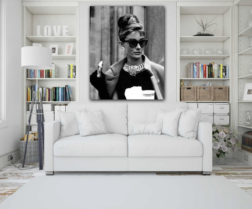 Audrey Hepburn Black & White Breakfast At Tiffanys Canvas Print Wall Art Poster Sticker