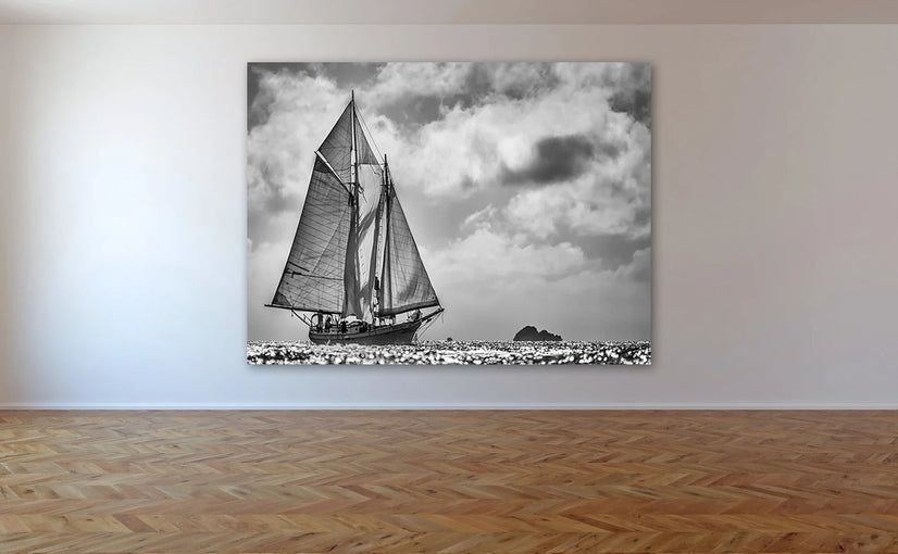 Super Sailing Yacht Black And White Canvas Wall Decor, Canvas Print Wall Art Poster Sticker