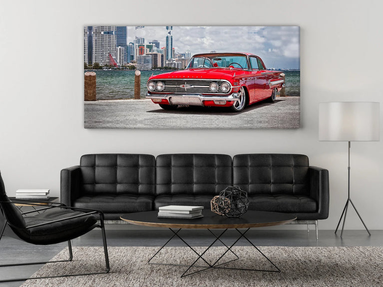 Beautiful Red Car Canvas Print , Chevrolet Canvas Wall Art Poster Sticker