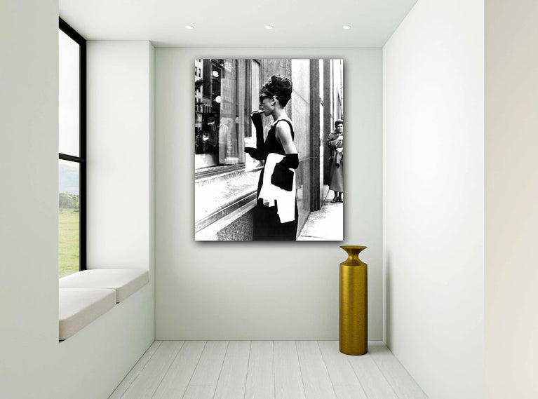 Audrey Hepburn Black & White Breakfast At Tiffanys Canvas Print Wall Art Poster Sticker