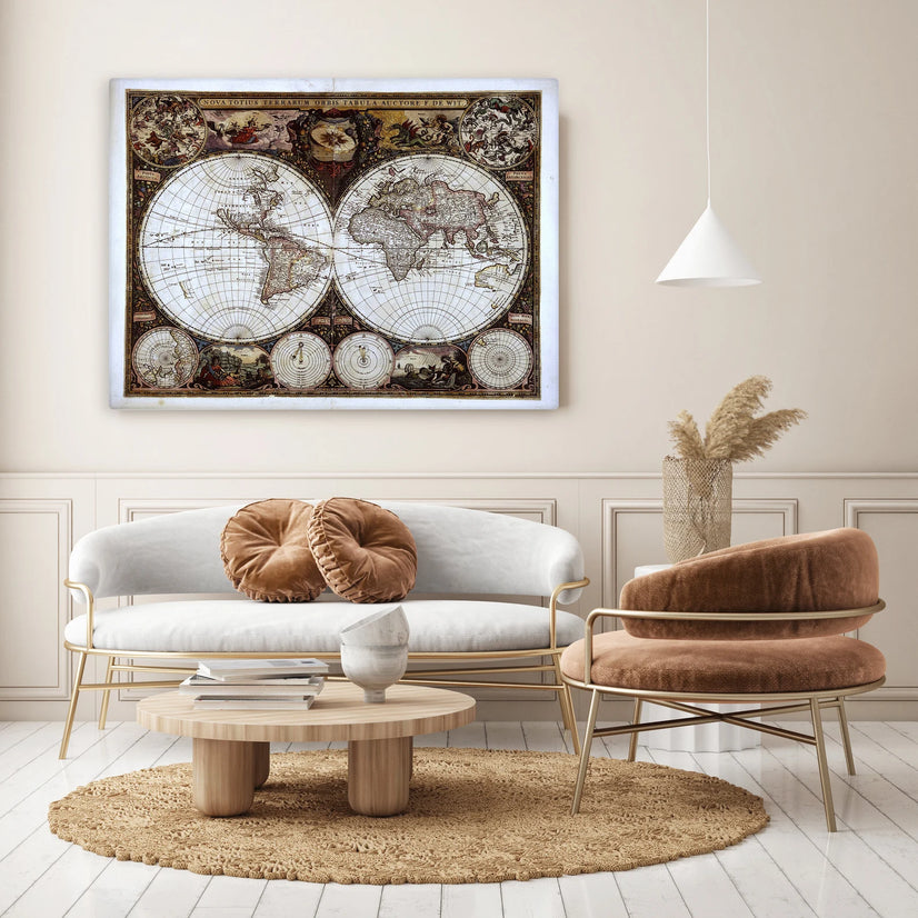 Vintage World Map Canvas Print, Retro, Antique Canvas Wall Art Poster Sticker