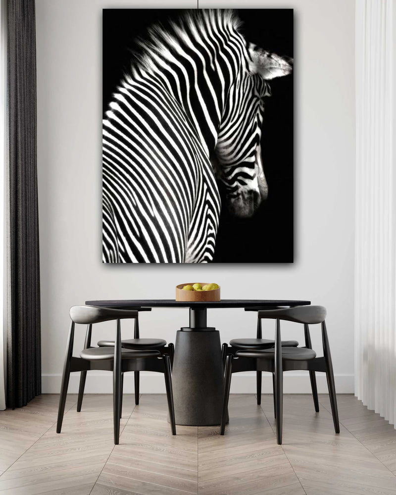 Black & White Zebra Facing Back Canvas Print, Canvas Wall Art Poster Sticker