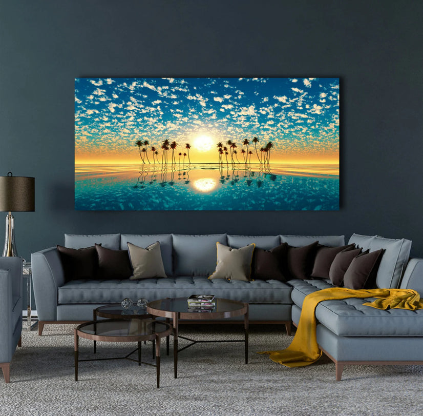 Sunset Reflection Landscape Canvas Print Wall Art, Landscape Sunset Poster Wall Art Poster Sticker