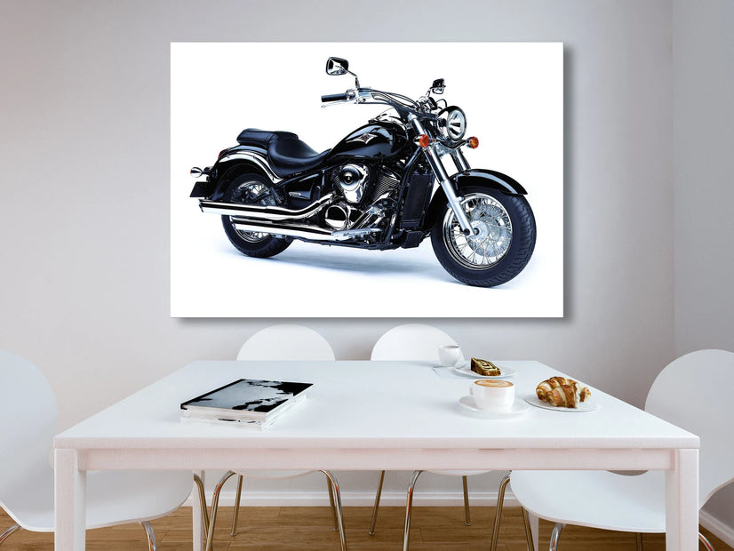 Kawasaki Vn 900 Black White Canvas Print Wall Art, Motorcycle Canvas Wall Decor Poster Sticker