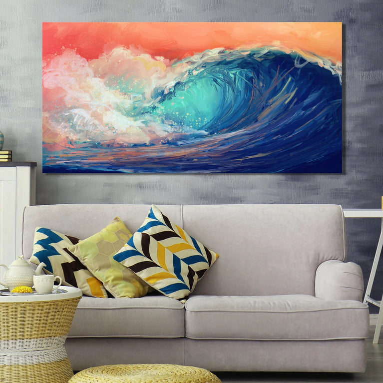 Architecture Sea Wave Canvas Wall Art Canvas Poster, Sea Landscape Canvas Wall Art Poster Sticker