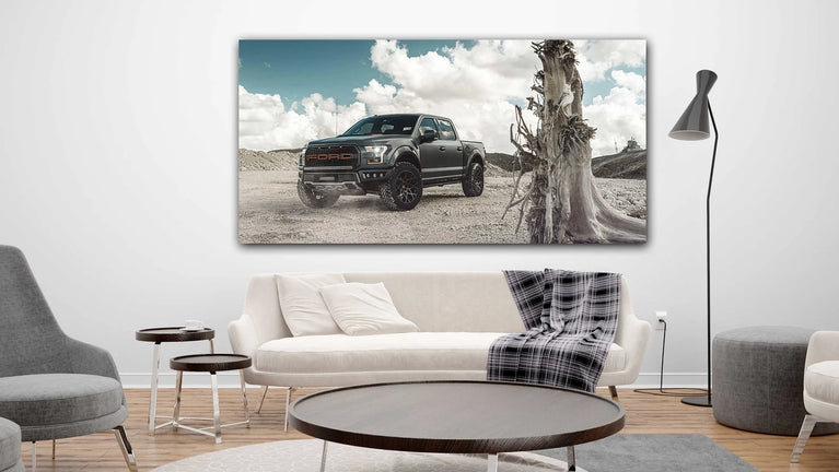 The Ford Raptor Canvas Print, Black Ford Raptor Canvas Wall Art Poster Sticker