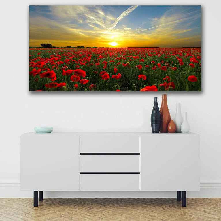 Poppy Field Canvas Wall Art, Kitchen Decor, Poster Canvas Wall Art, Landscape Poster Sticker