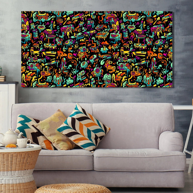 Multicolored Doodle Pattern Canvas Wall Art, Modern Art Canvas Print Decor Poster Sticker