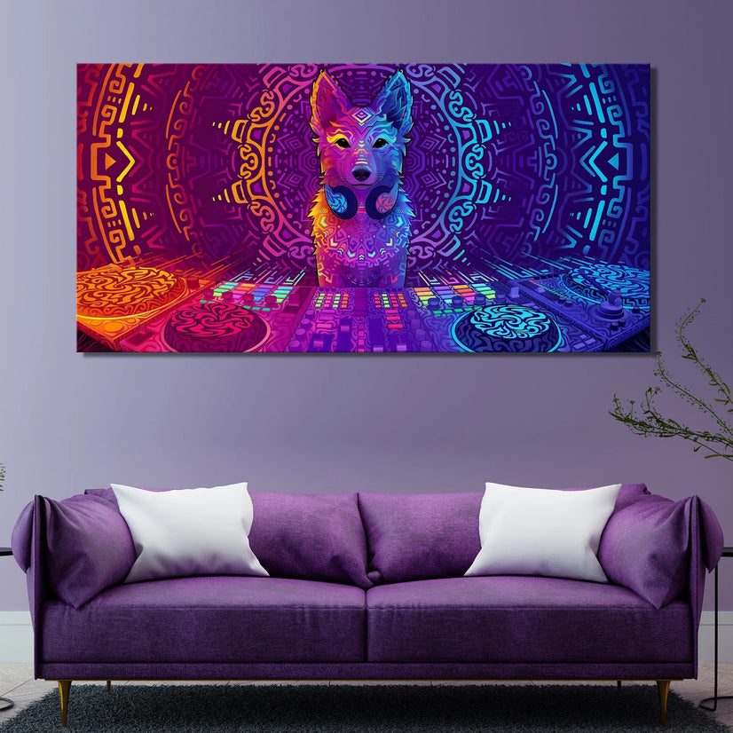 Modern Dj Dog In Club Canvas Wall Art Canvas Poster, Pionner Canvas Wall Art Poster Sticker