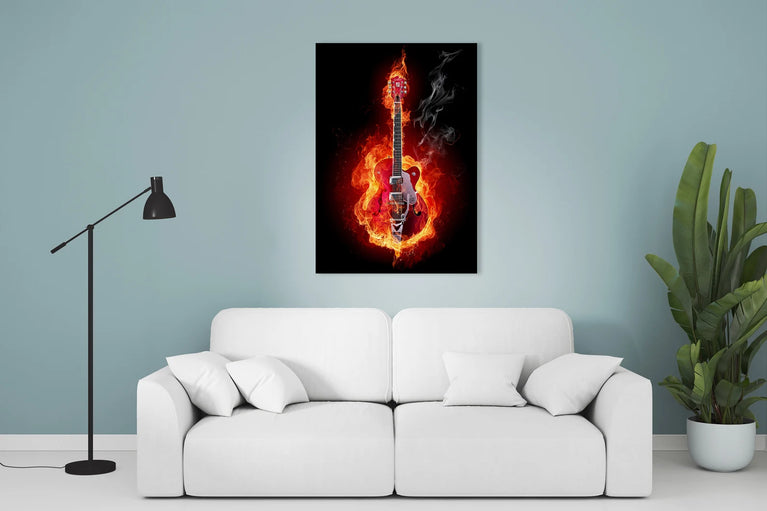 Guitar and Fire Canvas Printing Wall Art Home Decor Poster Sticker