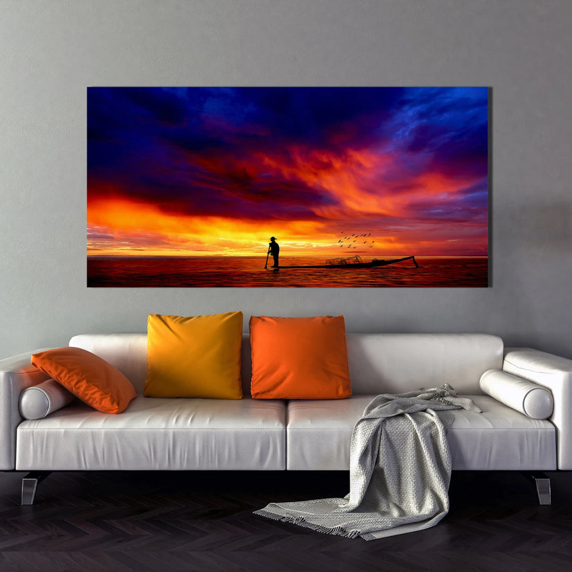 A Man At The Sunset Canvas Print Wall Art, Landscape Sunset Poster Sticker