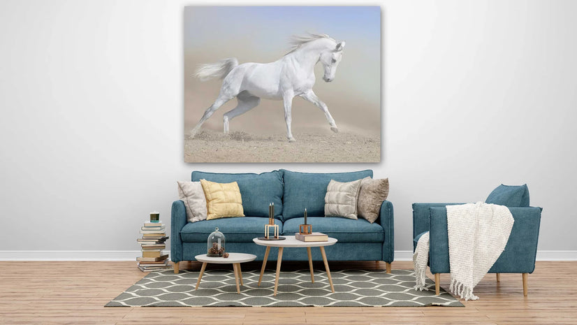 The Running White Horse Canvas Print, Canvas Wall Art Poster Sticker