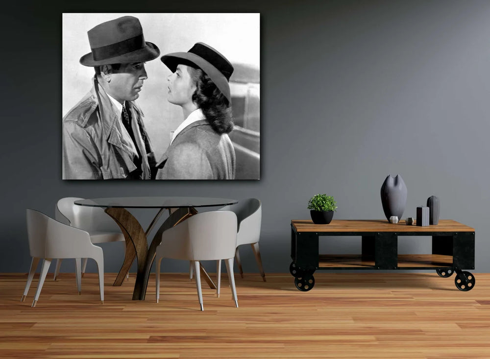 Humphrey Bogart - Ingrid Bergman & Casablanca Film, Black White Canvas Print Wall Art Poster Sticker