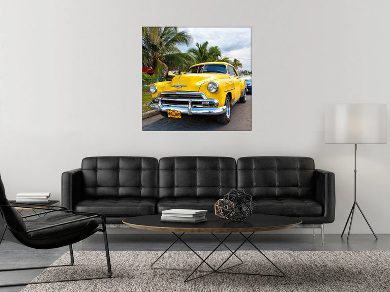 Car Canvas Wall Art, Yellow Car Canvas Poster Sticker