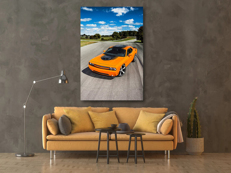 2015 Dodge Challenger SRT 0range Hellcat Canvas Wall Decor, Canvas Print Wall Art Poster Orange Hellcat Sticker