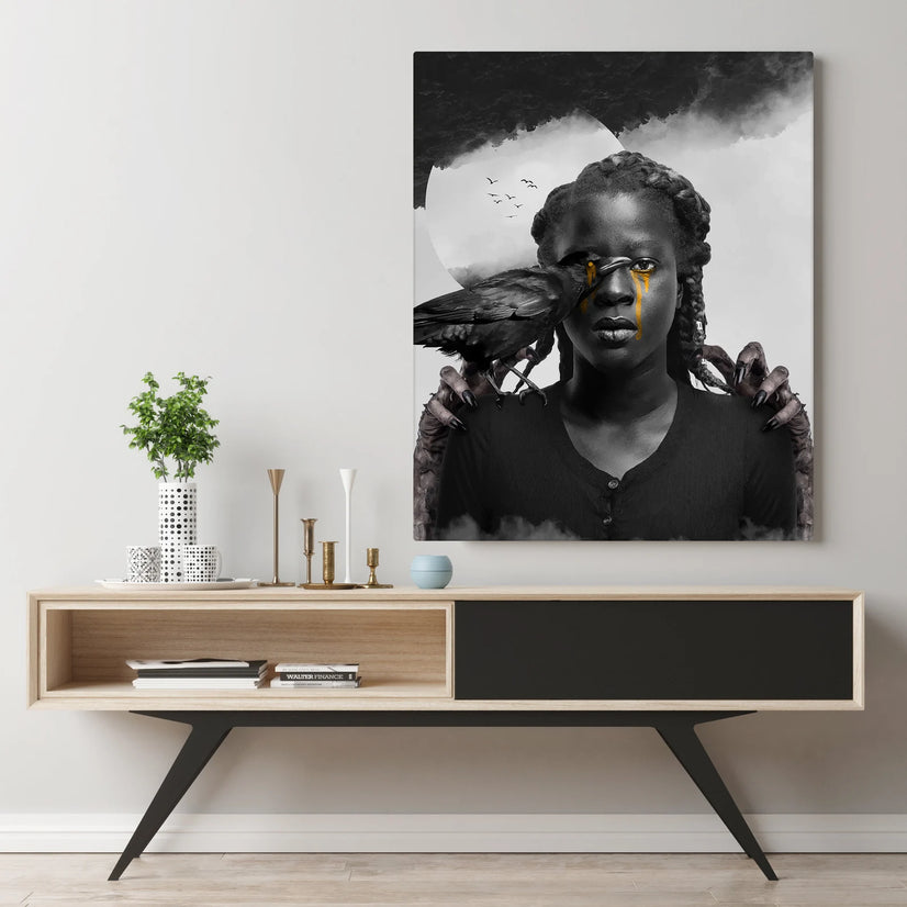 Black Woman Canvas Print Wall Art, Composition Canvas Wall Art Home Decor Poster Sticker