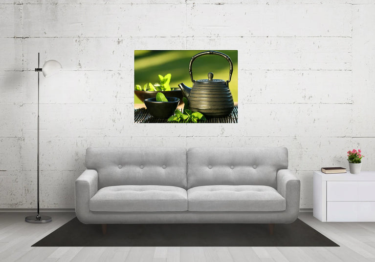 Green Tea Ceremony Canvas Print, Therapy Canvas Wall Art Poster Sticker