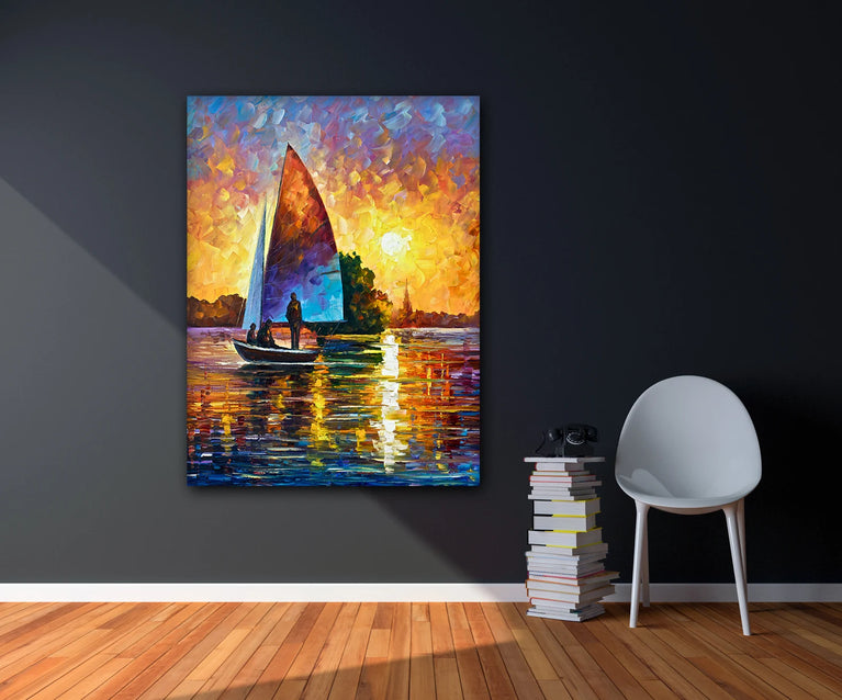 Landscape Sunset By The Lake Painting Canvas Print Wall Art Poster Sticker