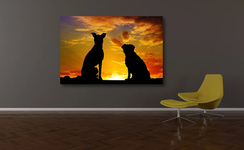 Silhouette Dogs Photography Canvas Wall Decor, Canvas Print Wall Art Poster Sticker