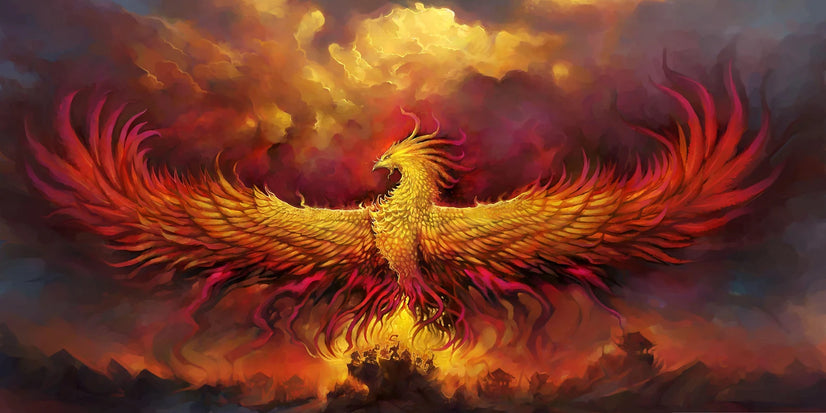 Phoenix Among Fog Clouds Canvas Wall Art Canvas Poster, Red Bird Canvas Wall Art Poster Sticker