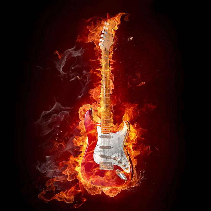 Rock Guitar in Flames Canvas Printing Wall Art Home Decor Poster Sticker