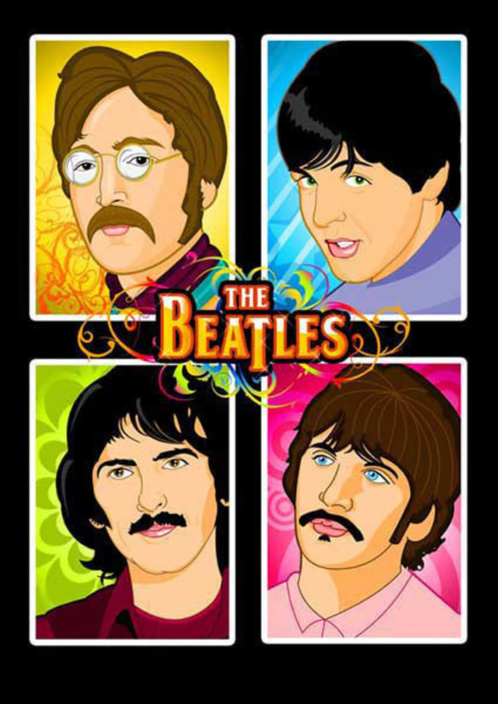 The Beatles & Four Color Cartoon Pictures Of The Beatles Canvas Print Wall Art Poster Sticker