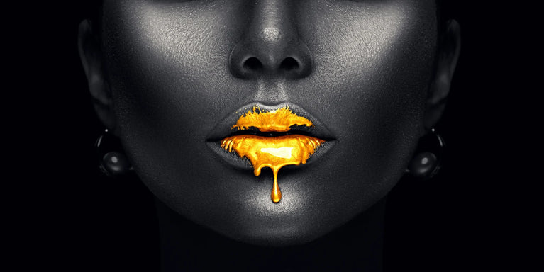 Golden Lips Canvas Printing Wall Art, Woman Lips Poster Canvas Wall Art Poster Sticker