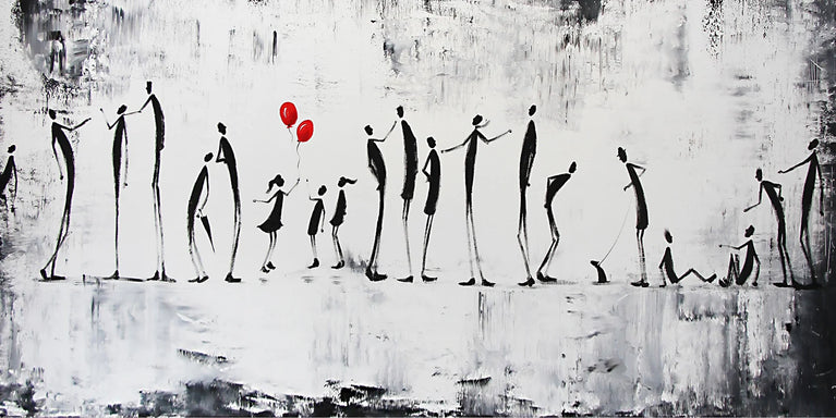 People And Kids Holding Balloons Canvas Wall Decor, Modern Art Canvas Print Wall Art Poster Sticker