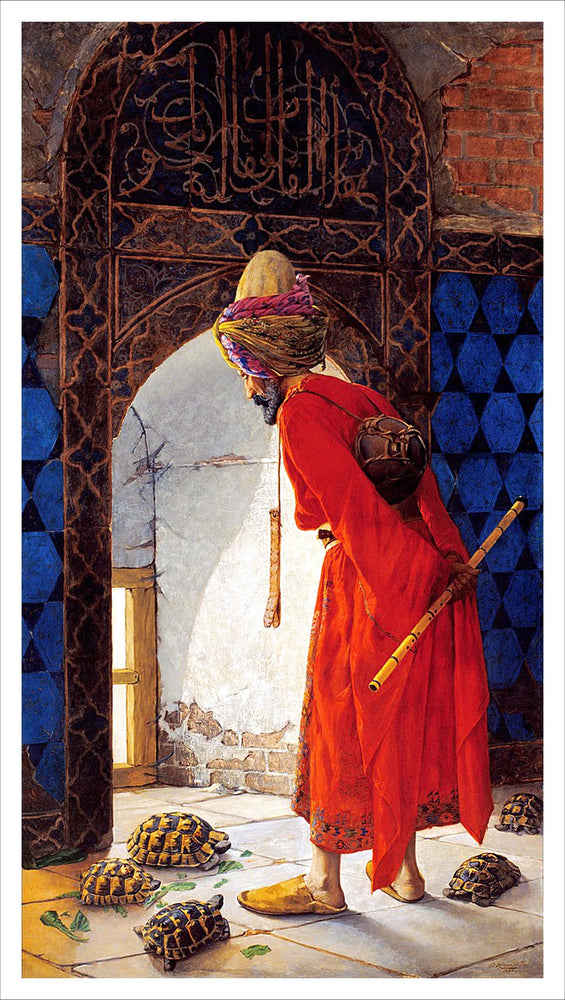 Osman Hamdi's Fame Table Turtle Trainer, Famous Painters Canvas Wall Arts Poster Sticker