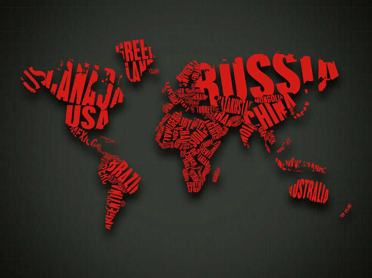 Black and Red Typographic World Map Canvas Printing Wall Art Home Decor Poster Sticker