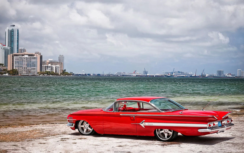 Red Chevrolet Impala Canvas Wall Art, Retro Wall Art Poster Sticker