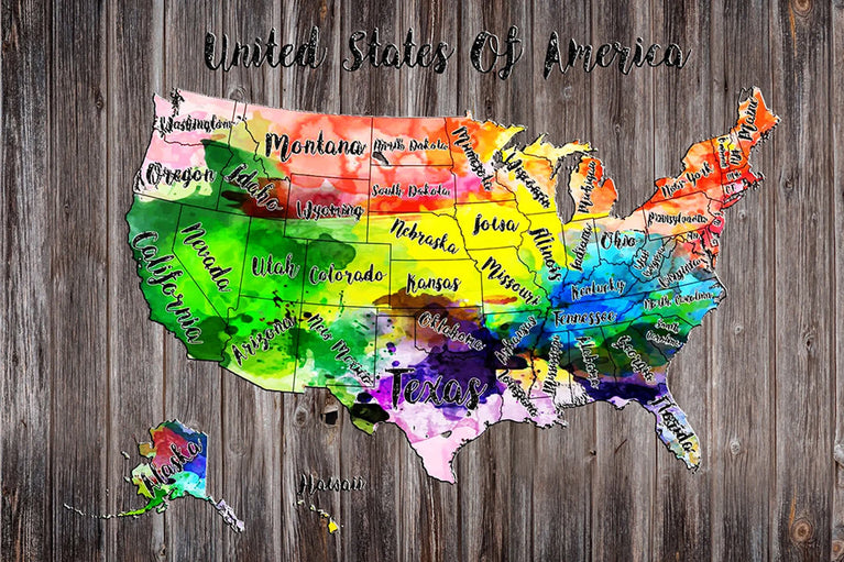 United States Color Map Wall Art for Dining Living Room, Kitchen, Bedroom & Office Canvas Poster Sticker