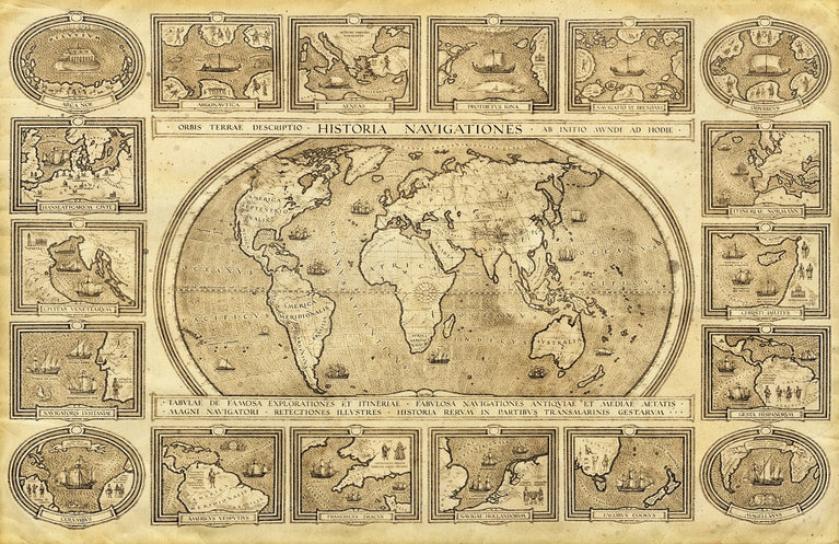 Antique World Map Canvas Print, Retro, Vintage Canvas Wall Art Poster Sticker