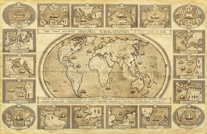 Antique World Map Canvas Print, Retro, Vintage Canvas Wall Art Poster Sticker