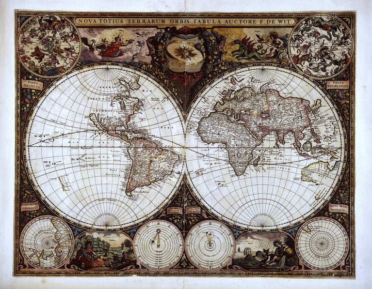 Vintage World Map Canvas Print, Retro, Antique Canvas Wall Art Poster Sticker