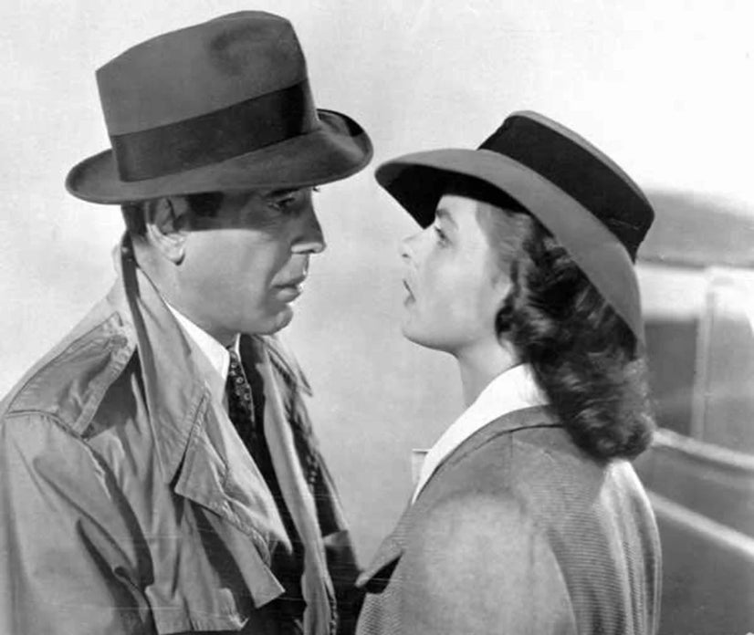 Humphrey Bogart - Ingrid Bergman & Casablanca Film, Black White Canvas Print Wall Art Poster Sticker