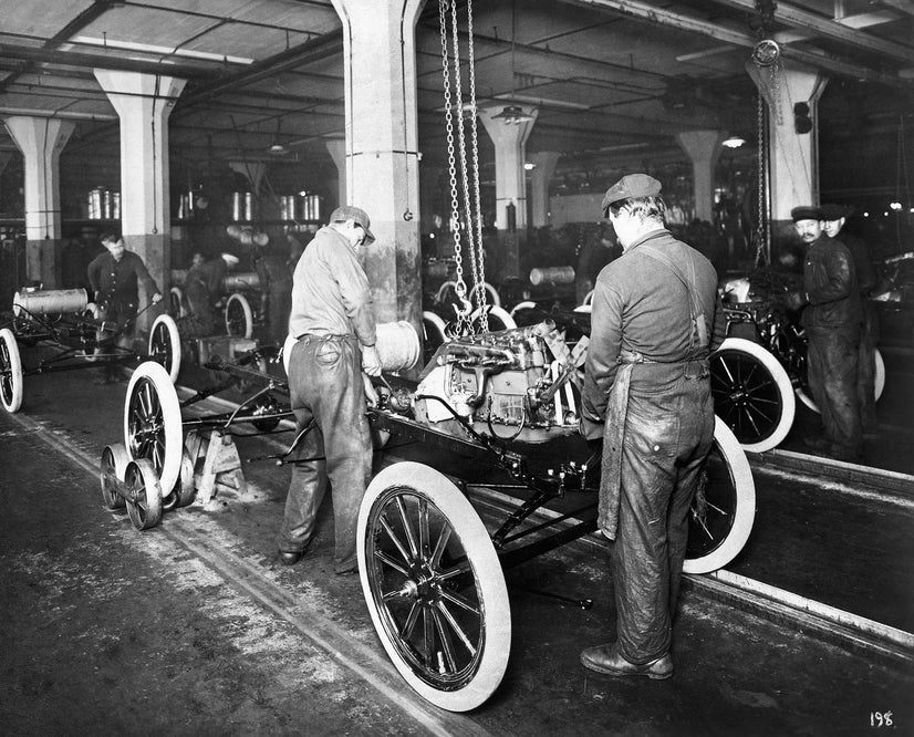 Ford Assembly Line Canvas Print, Black&White Canvas Wall Art Poster Sticker