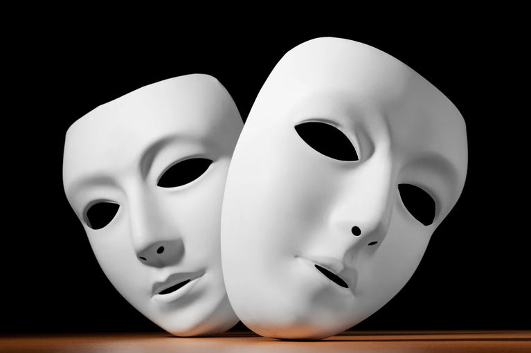 Masks With Theatre Concept Canvas Wall Art, Two Mask, Theater, Portrait, Canvas Print Poster Sticker