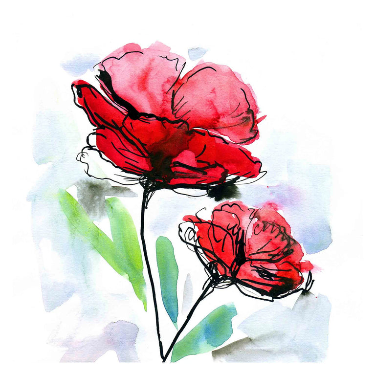 Red Flowers Canvas. Flower Canvas, Watercolor Canvas, Square Canvas Poster Sticker