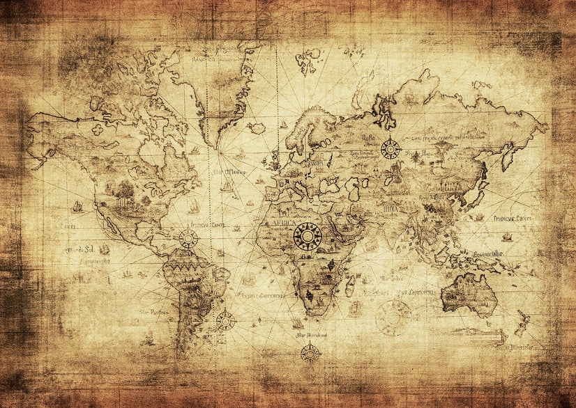 Vintage World Map Canvas Print, Retro, Antique Canvas Wall Art Poster Sticker