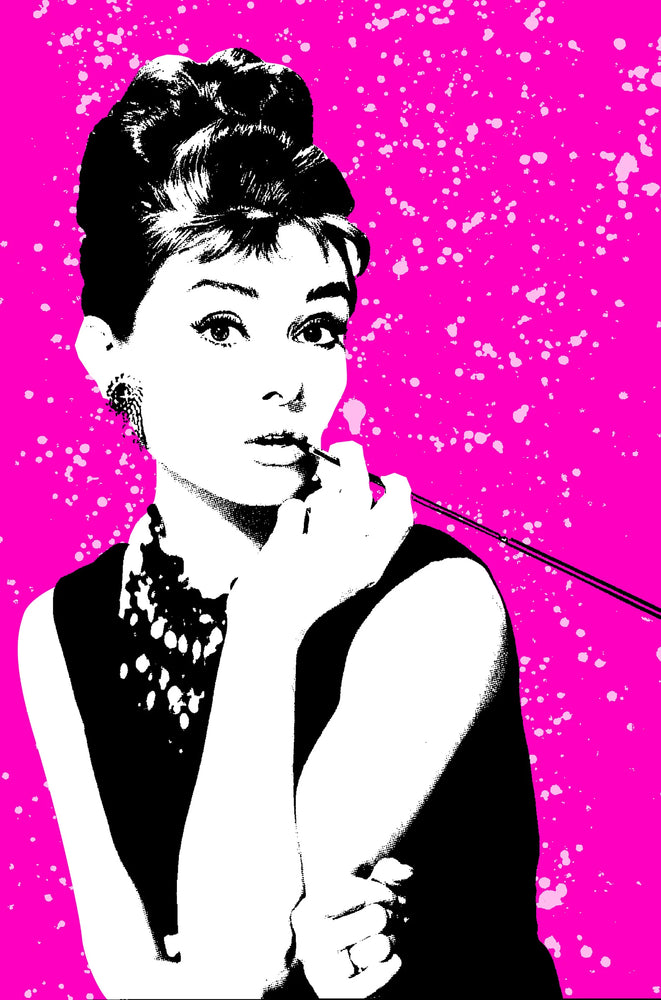 Audrey Hepburn Super Star, Background Pink Pop Art Canvas Print, Canvas Print Wall Art Poster Sticker