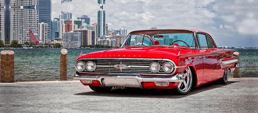 Beautiful Red Car Canvas Print , Chevrolet Canvas Wall Art Poster Sticker