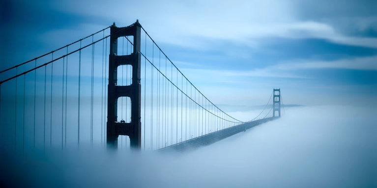 Winter Fog Golden Gate Bridge Canvas Decor, Landscape Canvas Wall Art Poster Sticker