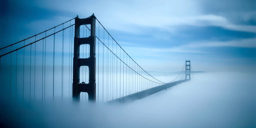 Winter Fog Golden Gate Bridge Canvas Decor, Landscape Canvas Wall Art Poster Sticker