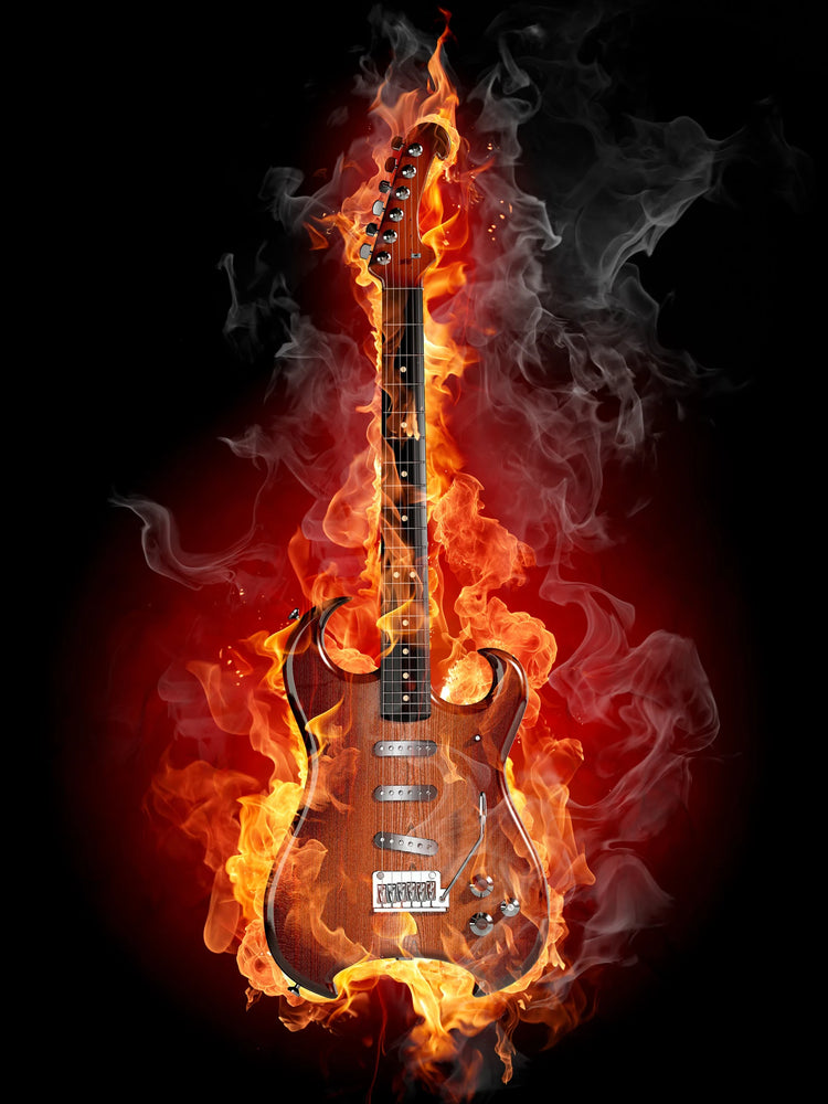 Rock Guitar in Flames Canvas Printing Wall Art Home Decor Poster Sticker